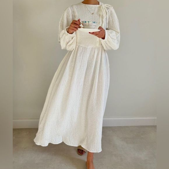 Mango Textured Crinkled Dress Cotton New - Picture 3 of 7